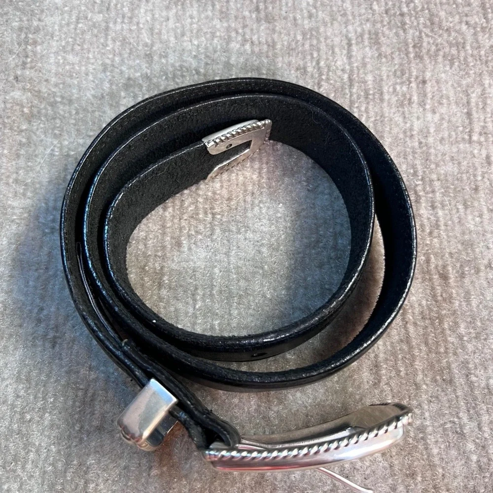 Brighton Leather Belt Womens 30 Black Silver Western Rope Buckle Cowgirl Boho